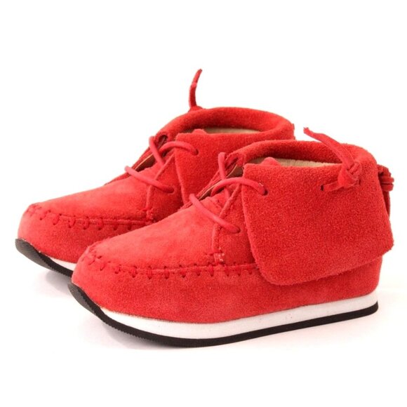 AKID Stone Red Nubuck Leather Moccasin Booties Ankle Boots Fringe A Kid Sz 1 1Y - Picture 1 of 10